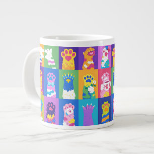 Colourful Pop Art Cat Paw Grid Design Large Coffee Mug