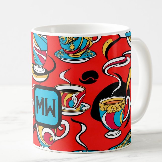 Colourful, pop art, coffee images, monogram coffee mug (Creator Uploaded)
