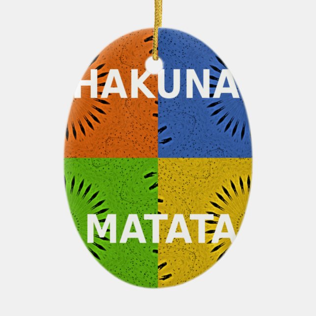 Colourful Pop Art Collage & "Hakuna Matata" Messag Ceramic Tree Decoration (Front)