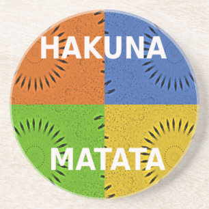 Colourful Pop Art Collage & "Hakuna Matata" Messag Coaster