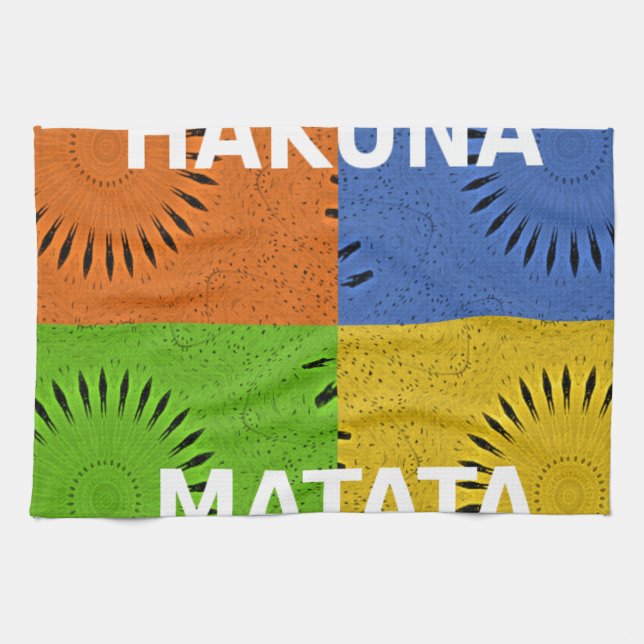 Colourful Pop Art Collage & "Hakuna Matata" Messag Tea Towel (Horizontal)