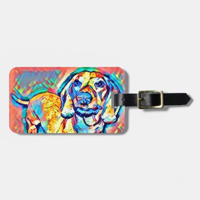 Colourful Pop Art Dachshund Luggage Tag (Front Horizontal)
