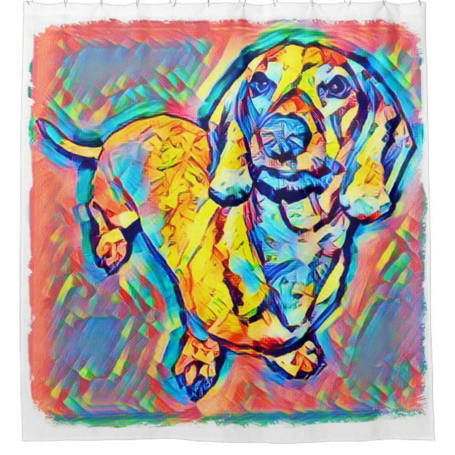 Colourful Pop Art Dachshund Shower Curtain (Front)