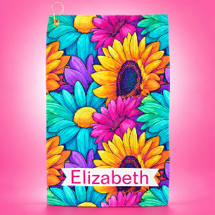 Colourful Pop Art Daisy Personalised Golf Towel