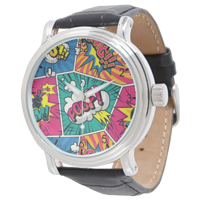 Colourful Pop Art Design - Whimsical Retro Comic Watch (Angled)