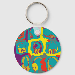 colourful pop-art-dj headphones key ring
