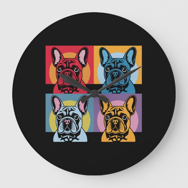 Colourful Pop Art Dog Illustration – Bold & Fun Pe Large Clock (Front)