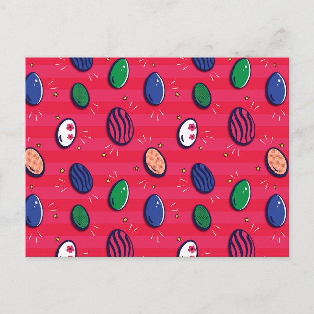 Colourful Pop Art Easter Eggs Pattern Postcard (Front)