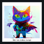Colourful Pop Art Editable Super Hero Cat Poster<br><div class="desc">This image of a cat in a super hero uniform is created in colourful pop art style. 
The image includes the saying "Nine lives,  endless courage, " which is customisable. The image is high resolution 6953 x 6325 ppi. It is downloadable.</div>