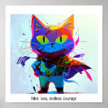 Colourful Pop Art Editable Super Hero Cat Poster<br><div class="desc">This image of a cat in a super hero uniform is created in colourful pop art style. 
The image includes the saying "Nine lives,  endless courage, " which is customisable. The image is high resolution 6953 x 6325 ppi. It is downloadable.</div>