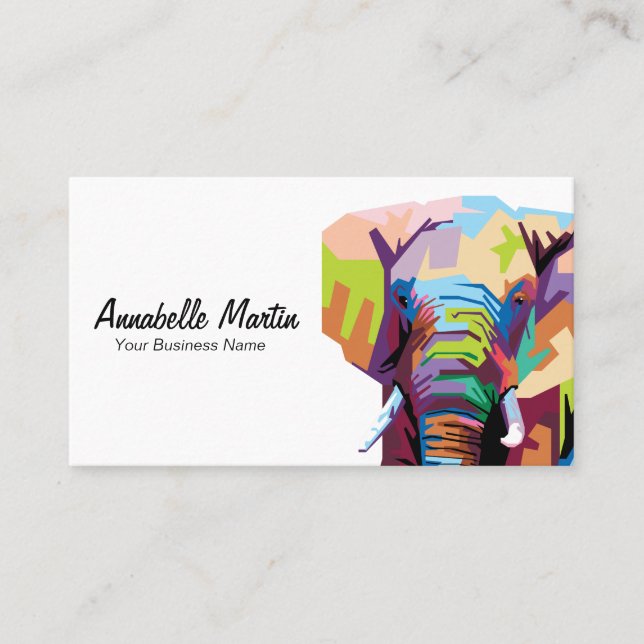 Colourful Pop Art Elephant Business Card (Front)
