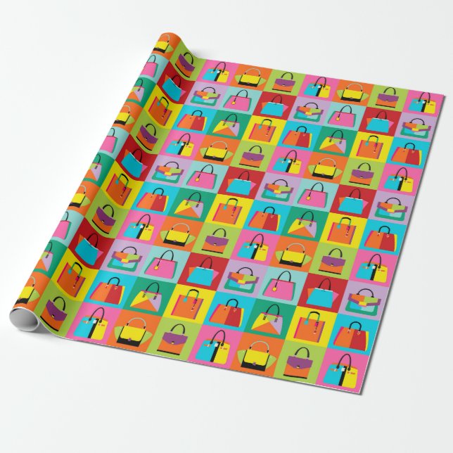 Colourful pop art feminine bags wrapping paper (Unrolled)