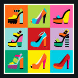 Colourful pop art feminine shoes set poster<br><div class="desc">Colourful minimal and trendy retro pop art feminine high heel shoes set poster with beige border line. Feminine retro pop art bags poster is also available in my store.</div>