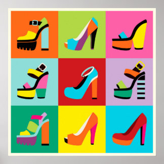 Colourful pop art feminine shoes set poster