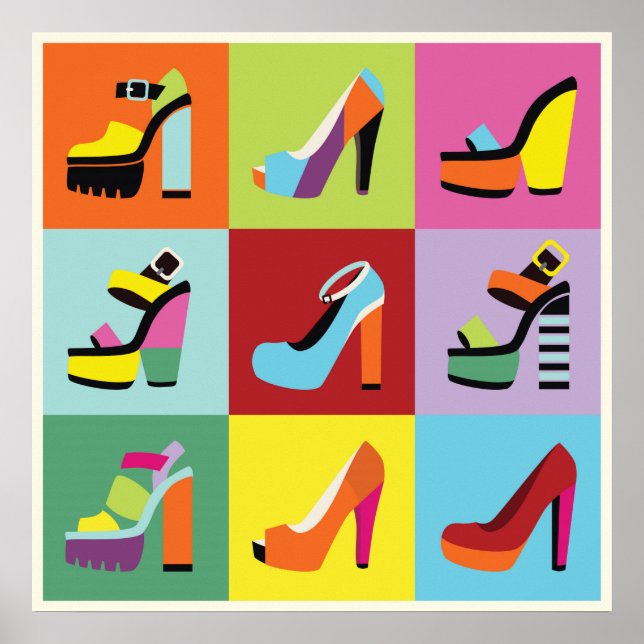 Colourful pop art feminine shoes set poster (Front)