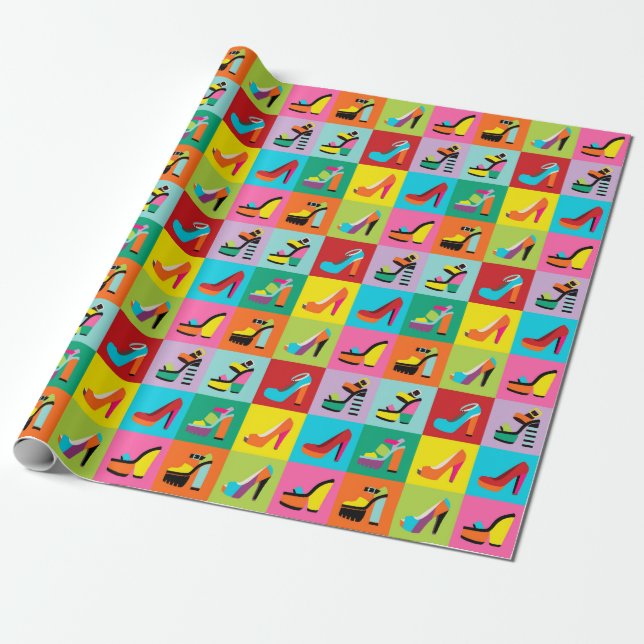 Colourful pop art feminine shoes wrapping paper (Unrolled)