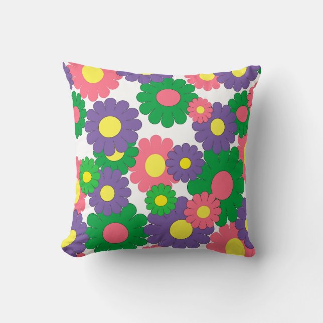 Colourful pop art flowers pattern cushion (Front)