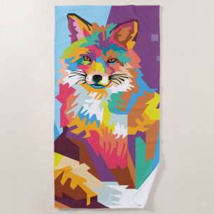 Colourful Pop Art Fox Portrait Beach Towel