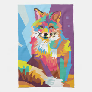 Colourful Pop Art Fox Portrait Tea Towel
