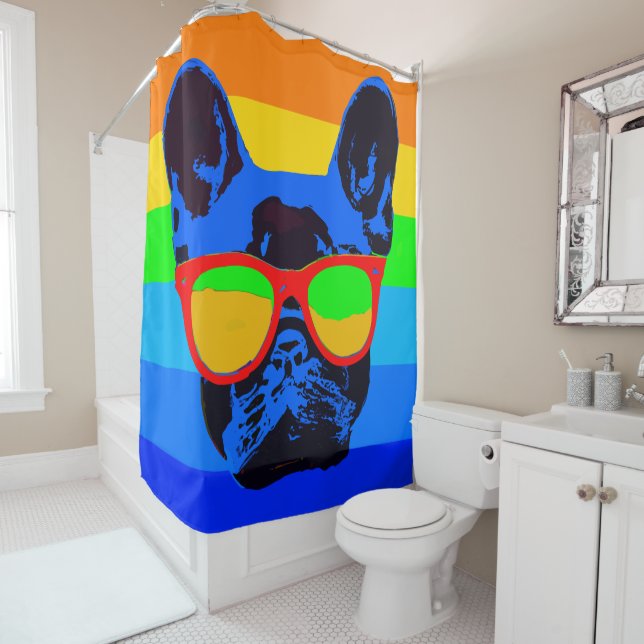 Colourful Pop Art French Bulldog Shower Curtain (In Situ)