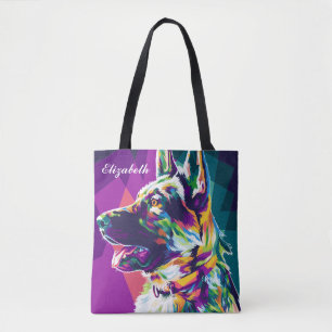 Colourful Pop Art German Shepherd Personalised Tote Bag