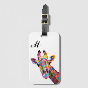 Colourful Pop Art Giraffe Monogrammed Luggage Tag