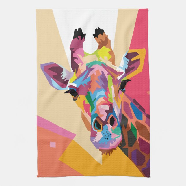 Colourful Pop Art Giraffe Portrait Tea Towel (Vertical)
