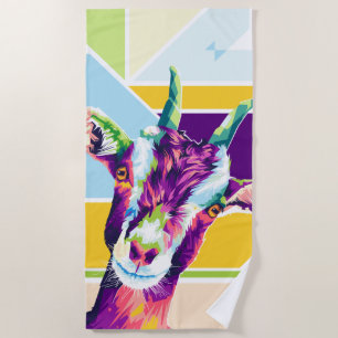 Colourful Pop Art Goat Beach Towel