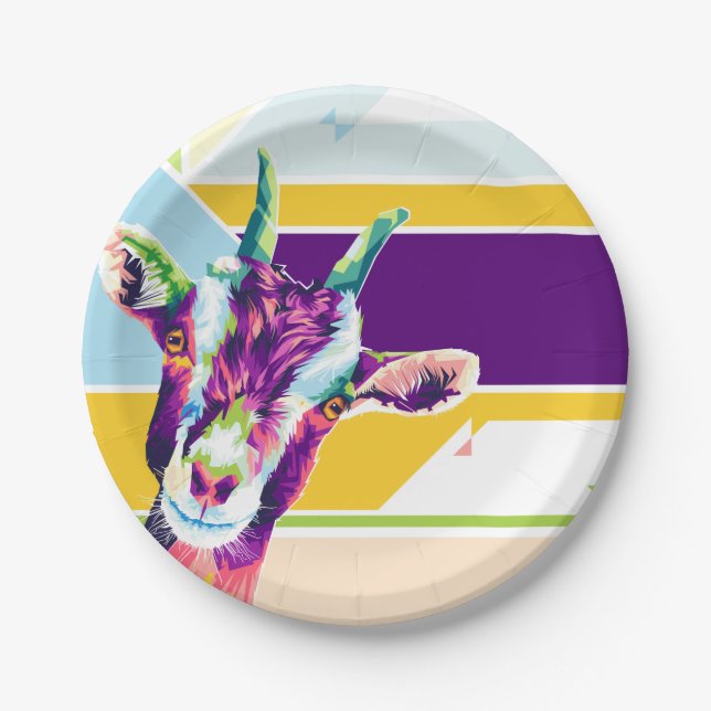 Colourful Pop Art Goat Paper Plates (Front)