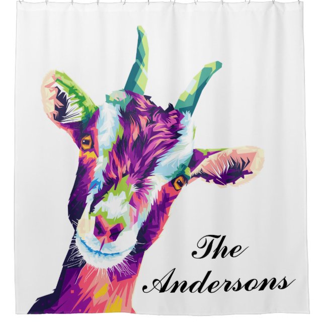 Colourful Pop Art Goat Personalised Shower Curtain (Front)