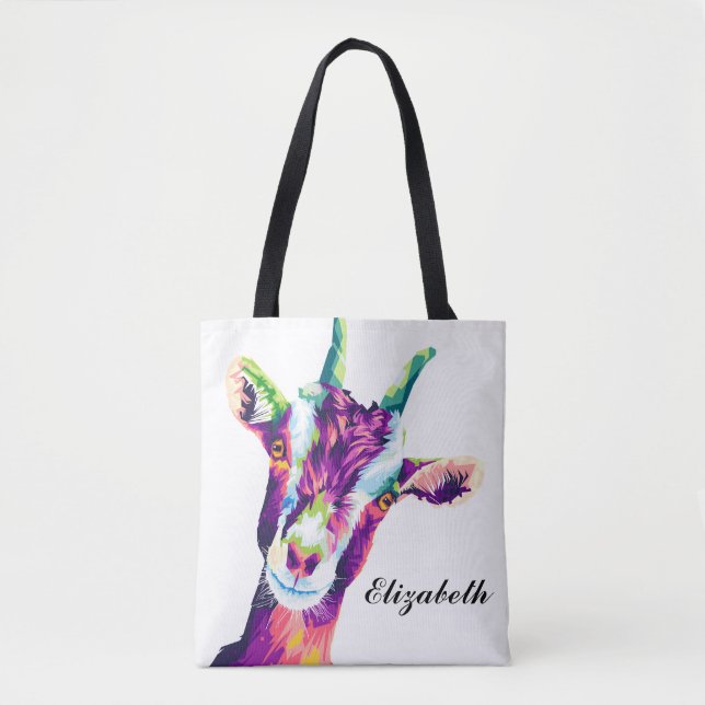Colourful Pop Art Goat Personalised Tote Bag (Front)