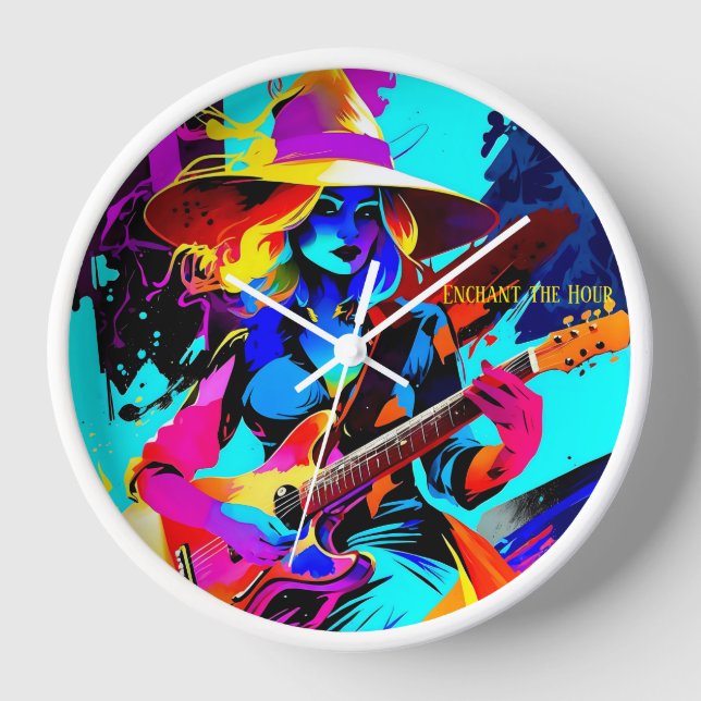 Colourful Pop Art Guitarist Witch Clock (Front)