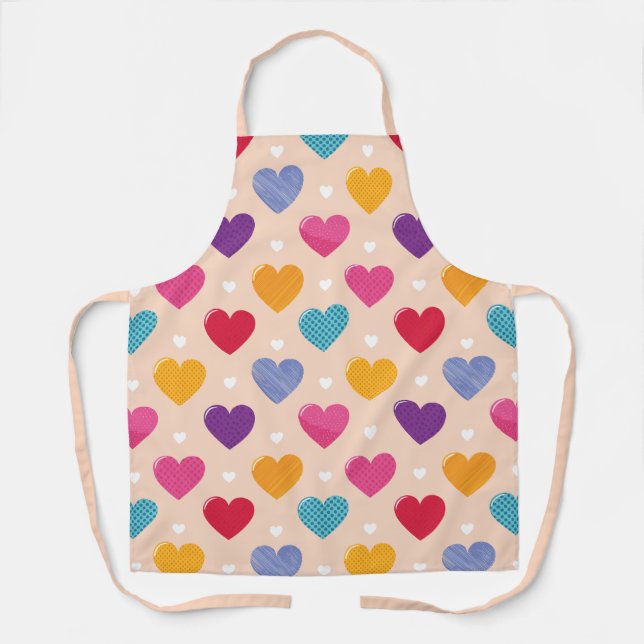 Colourful Pop Art Heart Pattern Apron (Front)