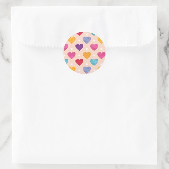 Colourful Pop Art Heart Pattern Classic Round Sticker (Bag)