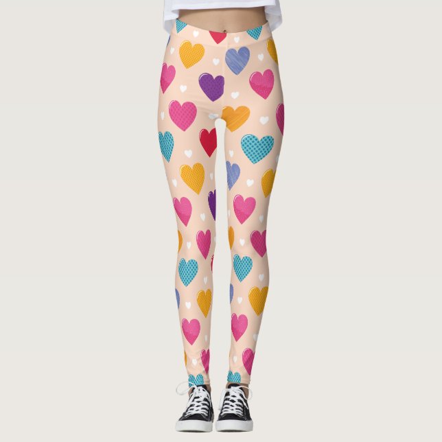 Colourful Pop Art Heart Pattern Leggings (Front)