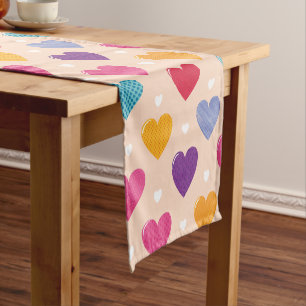 Colourful Pop Art Heart Pattern Short Table Runner