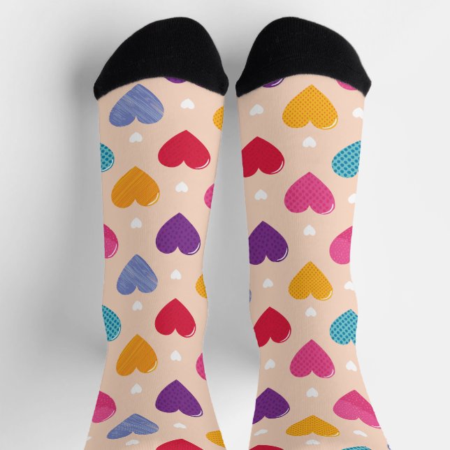 Colourful Pop Art Heart Pattern Socks (Top)