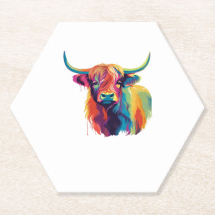 Colourful Pop Art Highland Cow Classic T-Shirt Paper Coaster