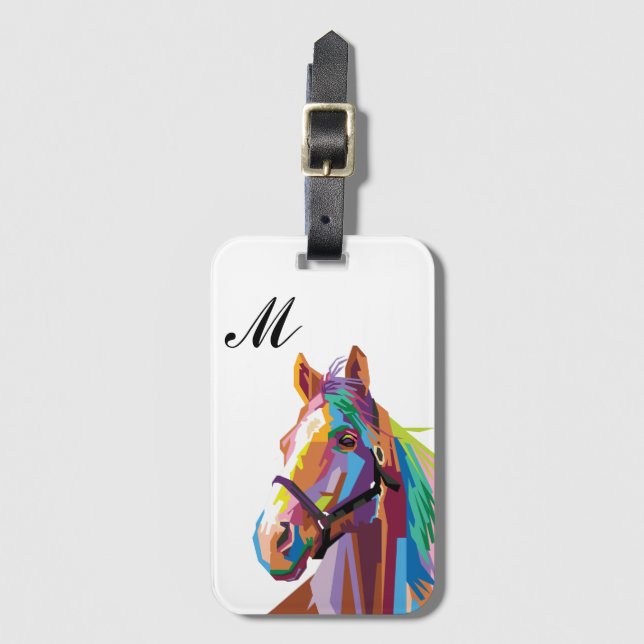 Colourful Pop Art Horse Monogrammed Luggage Tag (Front Vertical)
