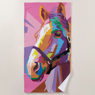 Colourful Pop Art Horse Portrait Beach Towel