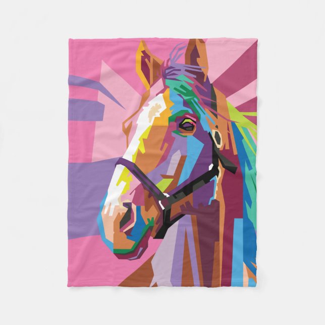 Colourful Pop Art Horse Portrait Fleece Blanket (Front)