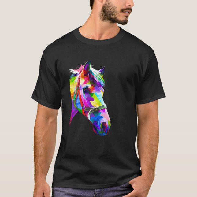 Colourful Pop Art Horse Portrait Funny Horses T-Shirt (Front)