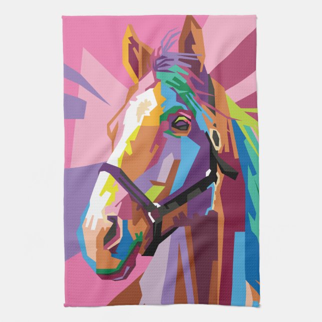 Colourful Pop Art Horse Portrait Tea Towel (Vertical)