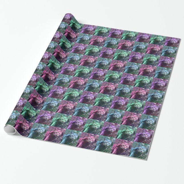 Colourful Pop Art Kitty Wrapping Paper (Unrolled)