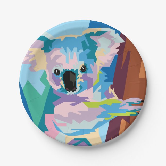 Colourful Pop Art Koala Portrait Paper Plate (Front)