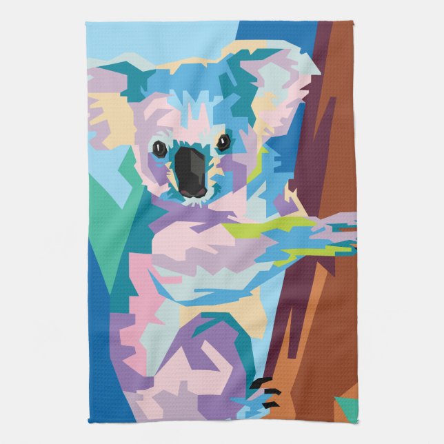 Colourful Pop Art Koala Portrait Tea Towel (Vertical)