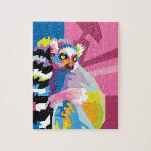 Colourful Pop Art Lemur Portrait Jigsaw Puzzle