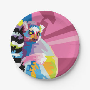 Colourful Pop Art Lemur Portrait Paper Plate