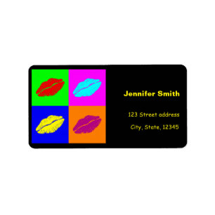 Colourful pop art lipstick kiss label