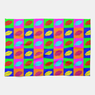 Colourful pop art lipstick kiss tea towel